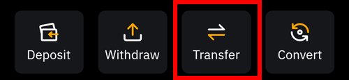 바이비트 앱에서 Transfer(자산 이동) 메뉴 버튼 화면