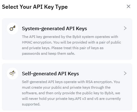 바이비트 API 타입 선택