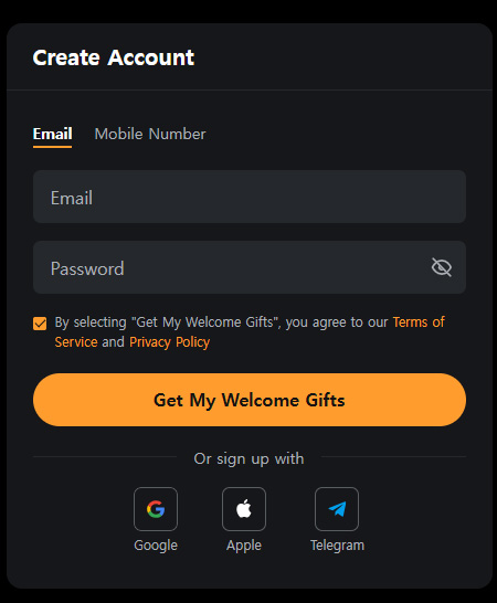 Bybit registration page showing email and password input fields for signing up.